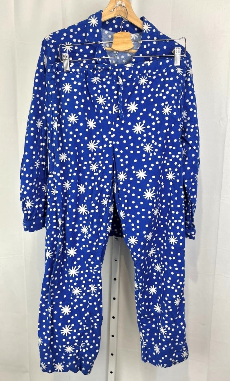 HANNA ANDERSSON Holiday Flannel Pajama Top Pants Set Snow Galactic Blue S and XS